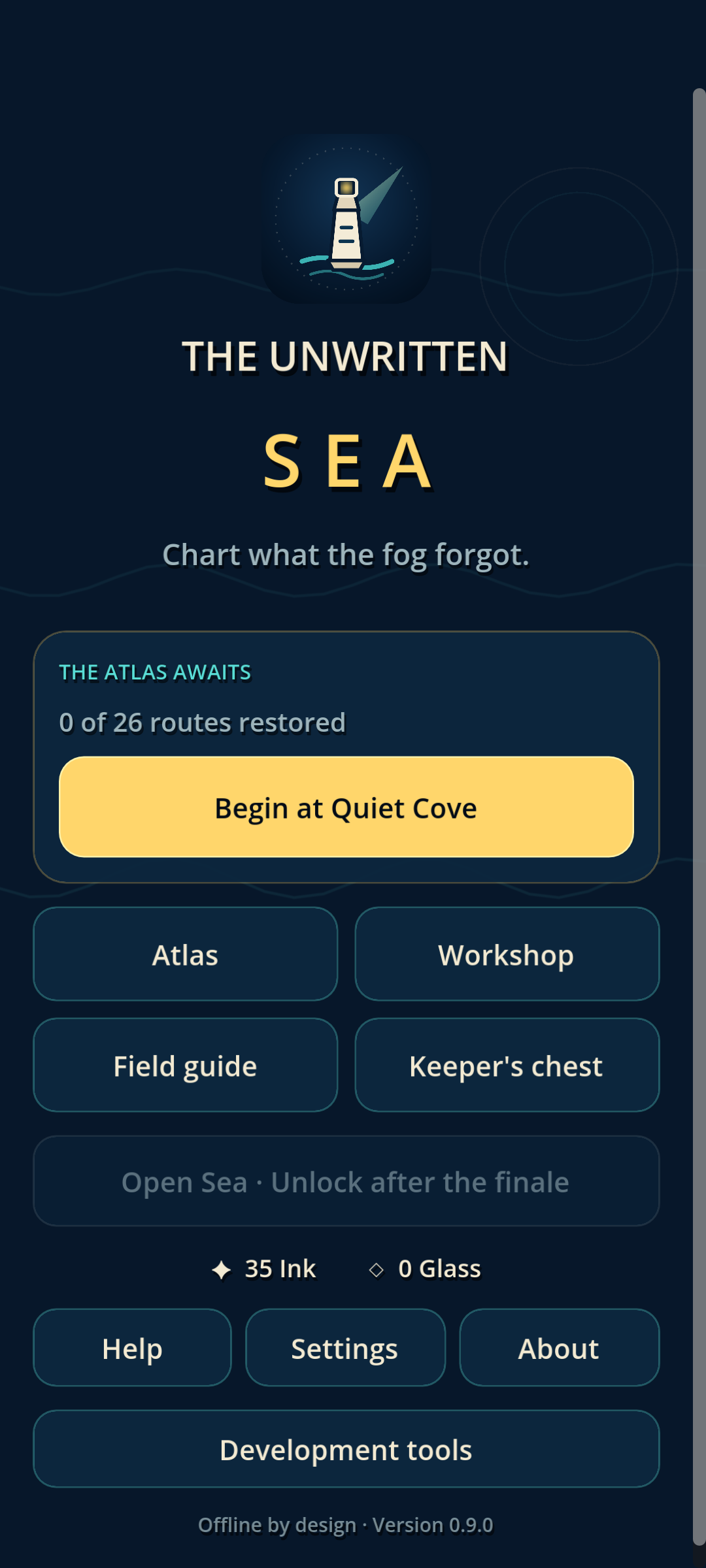 The Unwritten Sea home screen